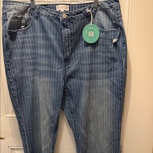Blakeley Pinstripe Boyfriend Jeans — Blue